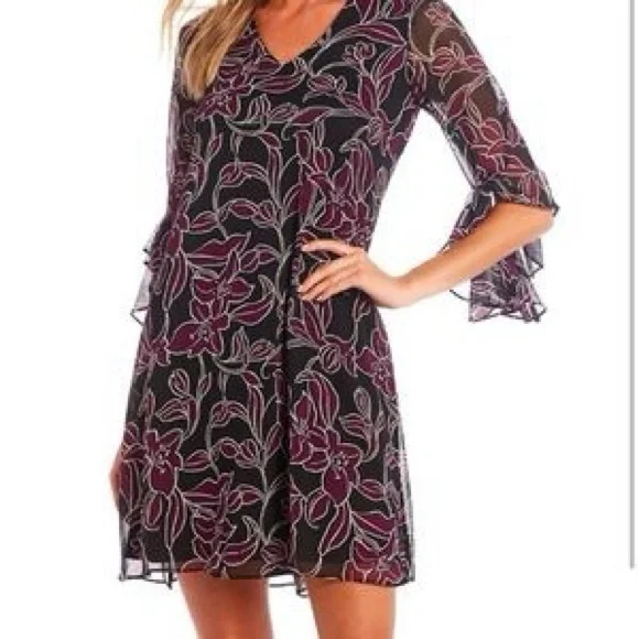 Calvin Klein Purple and Black Floral Dress - Picture 1 of 8